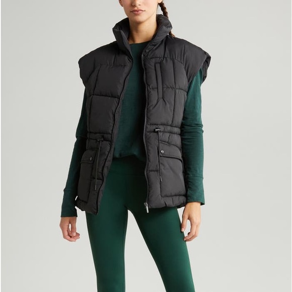 ZELLA WOMENS ADJUSTABLE DRAWCORD WAIST PUFFER VEST BLACK SIZE XL NWOT - Picture 1 of 9
